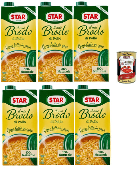 Star Il Mio Brodo Pollo, 6 x 1 L, Ready Made Liquid Broth, 100% Natural, No Preservatives, Gluten-Free and Added Glutamate-Free + Italian Gourmet Polpa 400 g