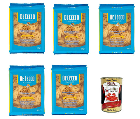 De Cecco Le Specialità Fettuccine N°233, 100% Italian Pasta Pasta, 5 x 500 g + Italian Gourmet Polpa 400 g