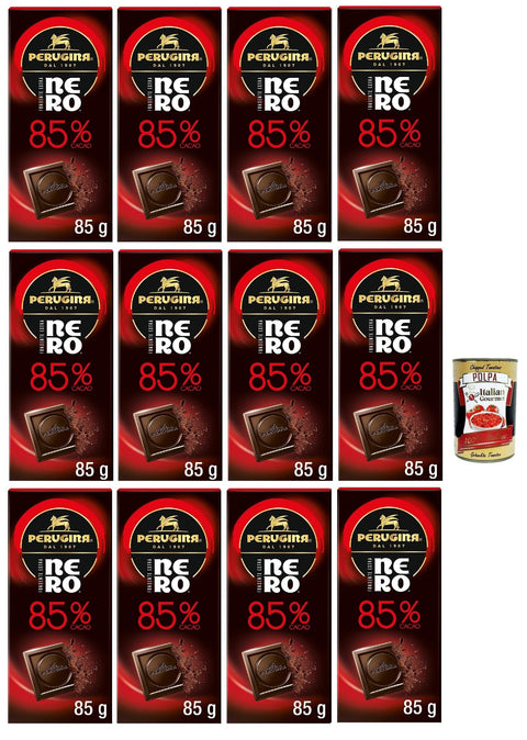 Perugina Nero Fondente Extra 85% Tavoletta di Cioccolato Fondente, 85% Dark Chocolate Bar, 12x 85g + Italian Gourmet Polpa 400g