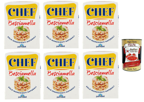 Parmalat Chef Besciamella Classic Bechamel Sauce for Cooking 6 x 200 ml Natural Ingredients Ready for Cooking + Italian Gourmet Polpa 400 g