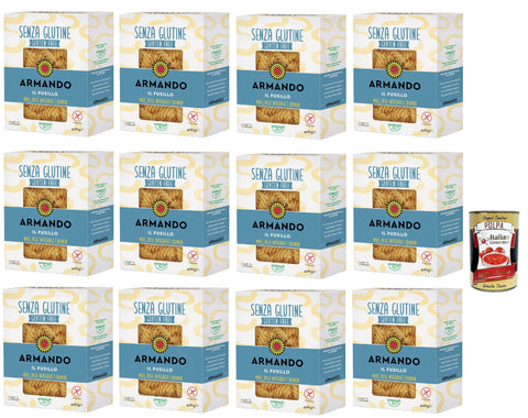 Armando, Il Fusillo Senza Glutine, Gluten-Free Pasta with Multicereals with Corn, Whole Rice and Quinoa - Fusilli Gluten Free 12 x 400 g + Italian Gourmet Polpa 400 g