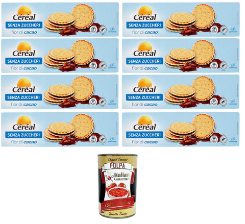 Céréal Senza Zuccheri Fior Di Cacao No Sugar Cocoa Blossom - 35% Saturated Fat 8 x 185 g + Italian Gourmet Polpa 400 g