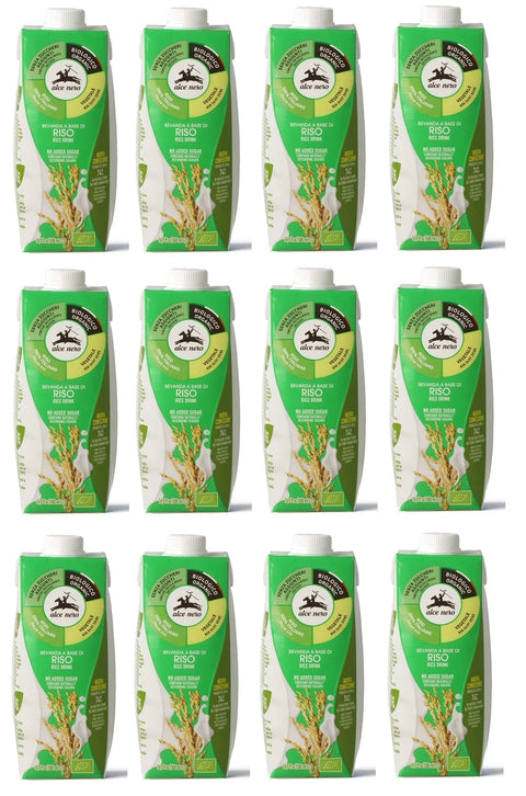 Alce Nero Bevanda Biologica Vegetale a Base di Riso Organic Vegetable Drink Rice Based 500 ml Refreshing Alcohol-Free Drink Pack of 12
