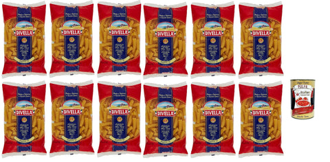 Divella Pasta 100% Italian Rigatoni N° 17, Durum Wheat Semolina Pasta, Cooking 9 Minutes 12x 500g + Italian Gourmet Polpa 400g