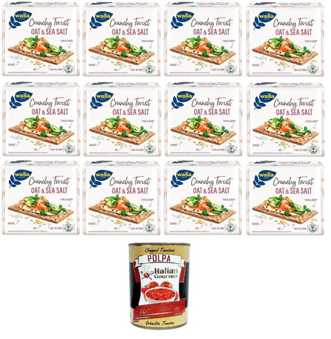 Wasa Crunchy Twist Oat & Sea Salt, Whole Grain Cracker with Whole Grain Oat Flour, Oatmeal and Sea Salt, 12 x 265 g + Italian Gourmet Polpa di Pomodoro 400 g Tin
