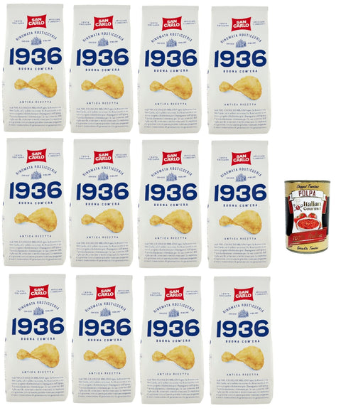 San Carlo 1936 Patatine Antica Ricetta Arricciate e Croccanti Rinomata Rosticceria - Senza Glutine, Potato Chips, Old Recipe, Gluten-Free, 12 x 150 g + Italian Gourmet Polpa 400 g