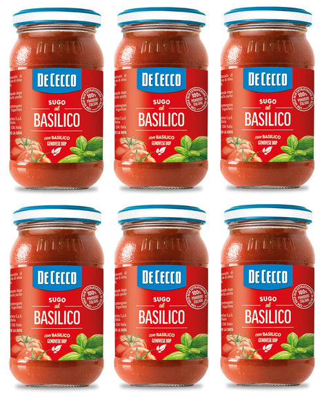 6x De Cecco Sugo al Basilico Genovese DOP Sauce with Genovese Basil with 100% Italian Tomatoes 200 g