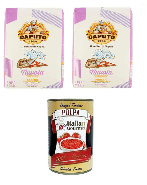 2 x Farina Molino Caputo Nuvola Pizza Napoli Pizza Flour for Light Dough 1 kg and Italian Gourmet Polpa di Pomodoro Fine Chopped Tomato Paste 1 x 400 g