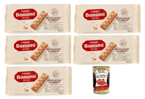 Forno Bonomi Sfogliatine Glassate, Biscuits, Biscuits, Puff Pastry with Sugary Glaze 5 x 200 g + Italian Gourmet Polpa 400 g