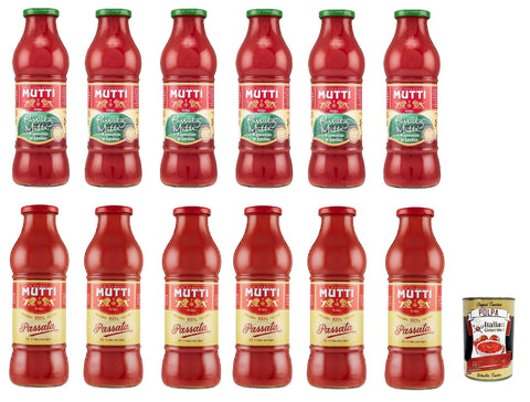 Mutti Passata di Pomodoro Test Pack, Classica and con Basilico, Tomato Paste, Tomato Sauce Classic and with Basil, 100% Italian, 12 x 700 g