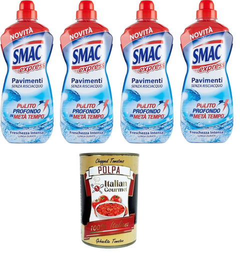 Smac Express Intensive Freshness for Floors, Multi-Surface Cleaner, Cleaning Effect without Rinsing, 4 x 1000 ml + Italian Gourmet Polpa 400 g
