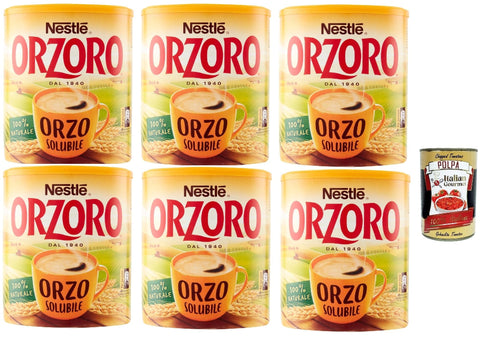 Orzoro Orzo Preparato Solubile, Orzo Instant Soluble Barley Grain Coffee, Replacement of Coffee, 6 x 120 g + Italian Gourmet Polpa 400 g