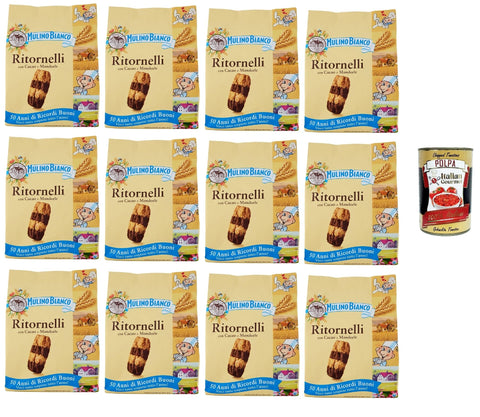 Mulino Bianco Ritornelli 12 x 700 g Italian Biscuits with Cocoa & Almonds - No Palm Oil, Crispy & Aromatic - Breakfast, Snack, Dessert - Storage Pack 8.4 kg + Italian Gourmet Polpa