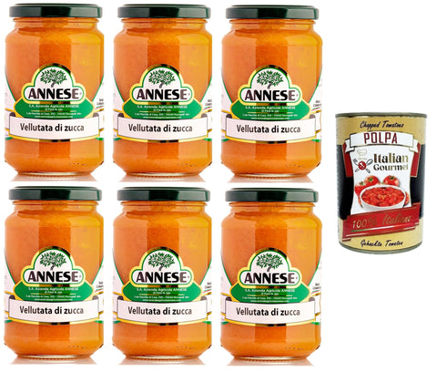 Annese Vellutata di Zucca Delicata e Nutriente Delicate and Nutritious Pumpkin Soup 6 x 360 g + Italian Gourmet Polpa 400 g