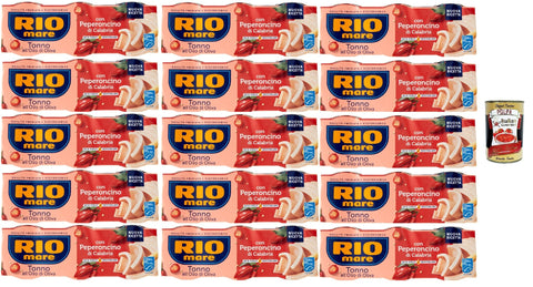Rio Mare Tuna Tonno all'Olio di Oliva, Tuna in Olive Oil with Calabrian Chili Pepper, Pack of 60, 80 g Tin + Italian Gourmet 400 g