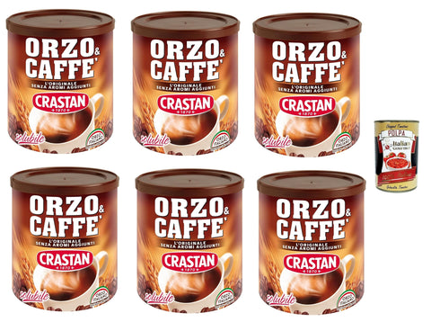 Crastan, Orzo & Caffè, Preparato Solubile, Barley and Coffee, Soluble Prepared, Barley Grain Coffee 6 x 120 g + Italian Gourmet Polpa 400 g