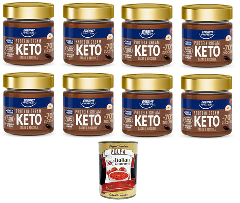 Enervit Protein Cream Keto - Hazelnut Cocoa Cream, 70% Sugar, Protein Spread with Hazelnuts & Cocoa, Gluten Free, Palm Oil, Ideal for Breakfast & Keto Diet, 8 x 180 gg+ Italian Gourmet Polpa