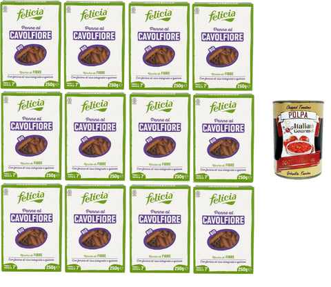 Felicia Penne al Cavolfiore Con farina di riso integrale e quinoa cauliflower penne with brown rice flour and quinoa 12 x 250 g + Italian Gourmet polpa 400 g