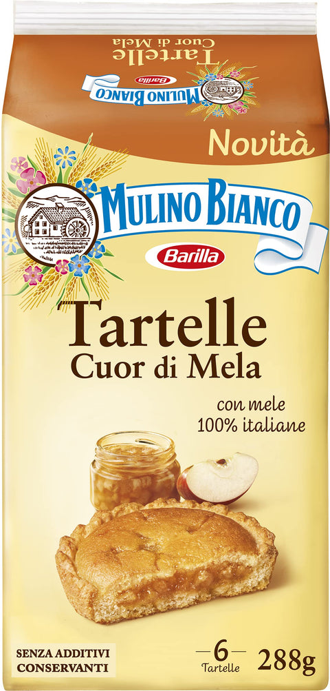 Mulino Bianco Tartelle Cuor di Mela, Tartlets with 100% Italian Apples, Biscuit and Shortcrust Dough, Palm Oil Free and Preservatives, Pack of 6 Tartlets