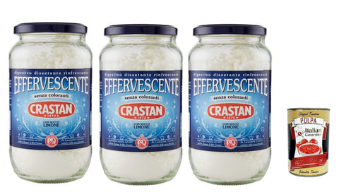 Crastan effervescente con succo lime, refreshing digestive dissolution with lemon flavour, 3 x 250 g + Italian gourmet polpa 400 g