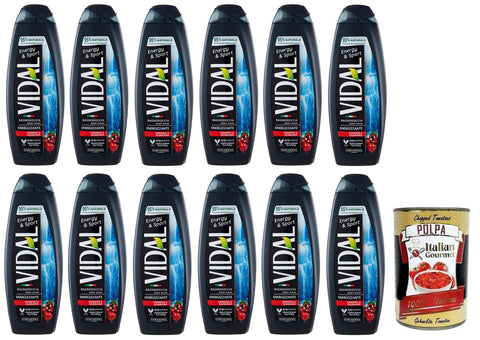 Vidal Energy & Sport Bagnodoccia Shower Gel with Ginseng and Guarana, 500 ml + Italian Gourmet Polpa di Pomodoro 400 g Tub, Pack of 12