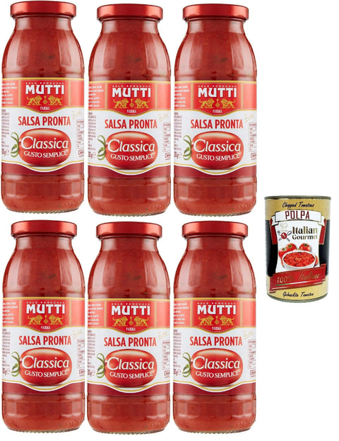 Mutti Salsa Pronta Pomodoro Classica, Tomato Sauce 100% Italian Sauce for Pasta, Pizza Focaccia 6x 300g + Italian Gourmet Polpa 400g