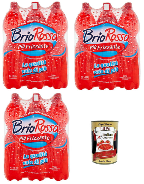 Rocchetta Brio Rossa Più Frizzante More Sparkling Oligomineral Natural Mineral Water 18 x 1.5 Litres + Italian Gourmet Polpa 400 g