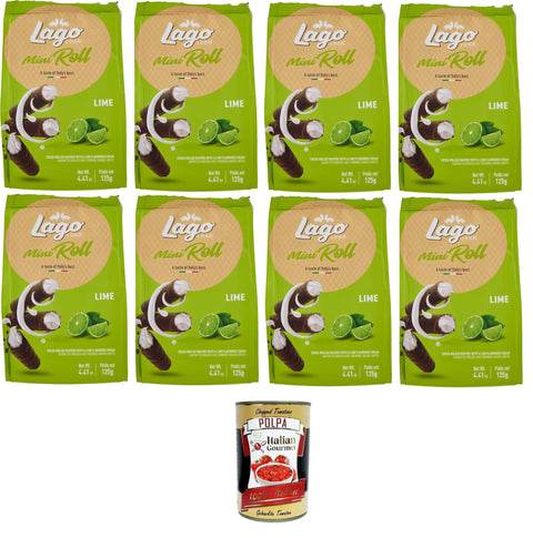 Lago 1968 Mini Roll Lime - Mini Roll Waffle Cannoli Filled with 66% Lime Cream 8 x 125 g + Italian Gourmet Polpa 400 g