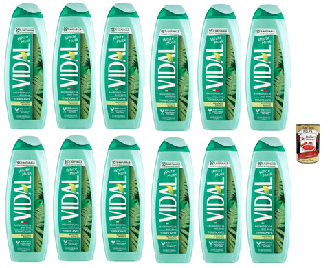 Vidal, Bagnoschiuma Muschio Bianco, White Musk White Moss Foam Baths Bath Shower Foam 12 x 500 ml + Italian Gourmet Polpa 400 g