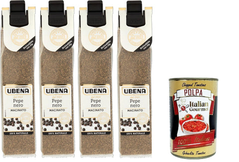 Ubena, Pepe Nero Macinato, ground black pepper, suitable for sweet and savoury dishes, cold and hot preparations, 29 g bag in clip format + Italian gourmet polpa 400 g