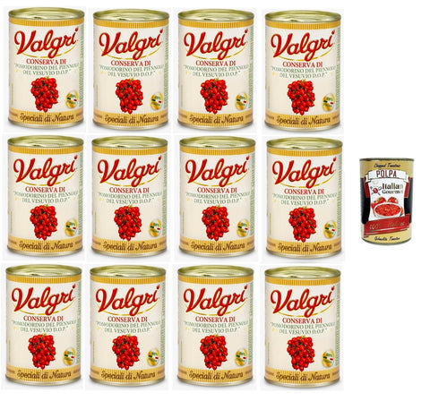 Valgri' Pomodorini del Piennolo del Vesuvio DOP Piennolo del Vesuvio DOP Tomatoes 12 x 400 g + Italian Gourmet Polpa 400 g
