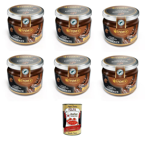 Witor's Crema Fondente - Italian Dark Chocolate Cream - Spread with Intense Cocoa Flavour - 6 x 200 g Glass + Italian Gourmet Polpa 400 g