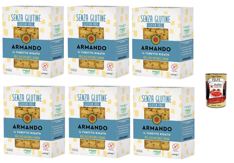 Armando, Il tubetto rigato senza glutine, gluten-free pasta with multicereals with corn, whole rice and quinoa - Tubetti rigate gluten free 6 x 400 g + Italian gourmet polpa 400 g