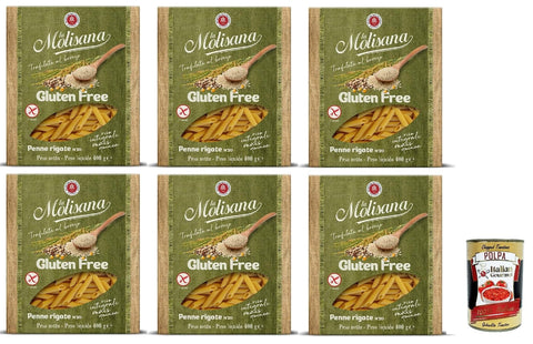 La Molisana, Penne Rigate n. 20 Senza Glutine, Gluten-Free Pasta and Bronze Drawing with Whole Rice, Corn and Quinoa, Cooking Time 10 Minutes, 6 x 400 g + Italian Gourmet Polpa 400 g