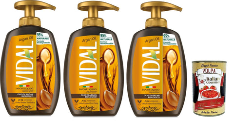 Vidal Sapone Liquido, Olio di Argan, Liquid Soap, Argan Oil 3 x 300 ml + Italian Gourmet Polpa 400 g