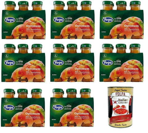 Yoga Optimum 70% Succo di Frutta Pesca Italiana 70% Fruit Juice Italian Peach 8 x 6 x 125 ml + Italian Gourmet Polpa 400g