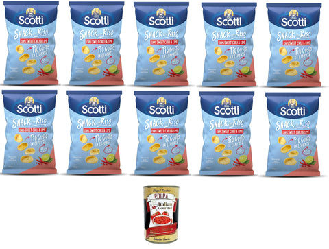 Riso Scotti Sweet Chili & Lime Rice Chips, Rice Snack, Gluten Free, Palm Oil Free, 10 x 40 g + Italian Gourmet Polpa 400 g