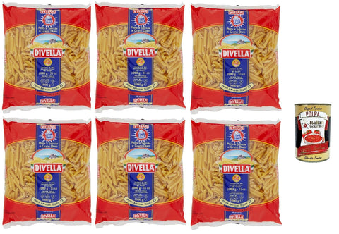 Divella Pasta 100% Italian Penne Mezzani Rigate 23, Durum Wheat Semolina Pasta, Cooking 9 Minutes 6x 500g + Italian Gourmet Polpa 400g