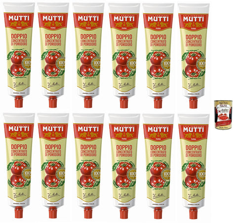 12 x Mutti Doppio Concentrato di Pomodoro, Double Tomato Concentrate, 100% Italian Tomato, 130 g Tube + Italian Gourmet Polpa di Pomodoro 400 g Tin