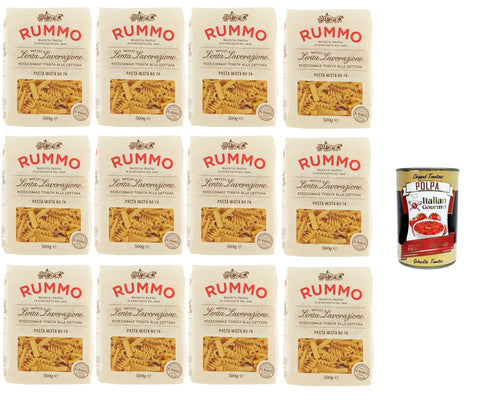 Rummo Pasta Mista No.74 12 x 500 g | Durum Wheat Semolina, al Bronzo - Slow Dried, Versatile Short Pasta, Extra Bite-Resistant - Storage Pack Premium + Italian Gourmet Polpa