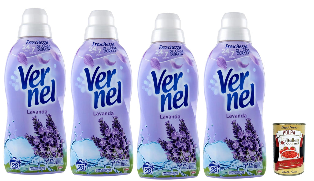Vernel Vernel Lavender Fabric Softener Concentrate Washing Machine, Fabric Softener for Laundry with Fragrance up to 100 Days, 700 ml - 4 x 700 ml + Italian Gourmet Polpa 400 g