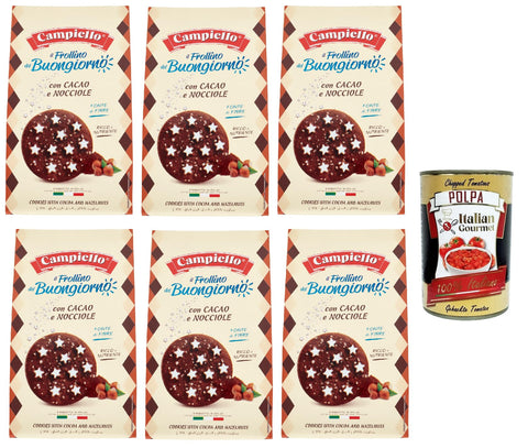 Campiello Il Frollino del Buongiorno con cacao e nocciole shortbread with cocoa and hazelnuts, biscuits cookies 100% Italian biscuits 6 x 350 g + Italian Gourmet polpa 400 g