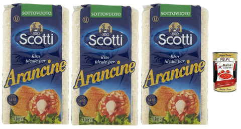 3 x Riso scotti per arancine, ideal rice for Sicilian Arancini, 100% Italian rice 1 kg + Italian gourmet polpa 400 g