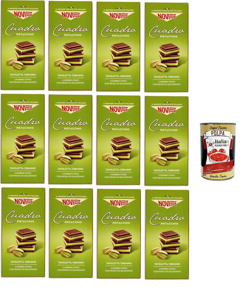 Novi Tavoletta Di Cioccolato Cuadro Pistacchio, Cuadro Pistachio Chocolate Bar, 12 x 110 g + Italian Gourmet Polpa 400 g