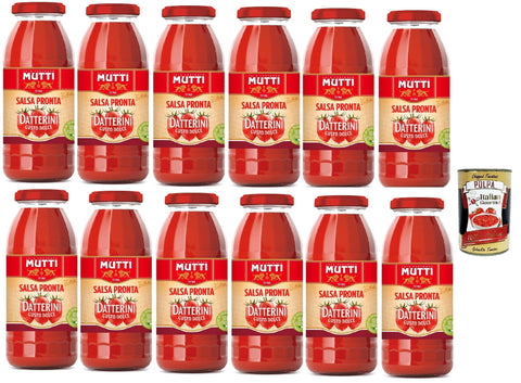 Mutti Salsa Pronta Pomodoro Datterini Sauce, Gusto Dolce, Tomato Sauce 100% Italian 12 x 300 g + Italian Gourmet Polpa 400 g