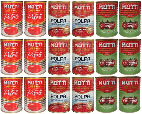 MUTTI Package - Pomodorini Ciliegini / Cherry Tomatoes (6 x 400g) + Pomodori Pelati / Peeled Tomatoes (6 x 400g) + Polpa / Finest Tomato Meat (6 x 400g)
