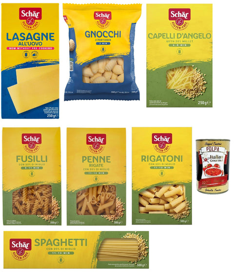 SCHÄR Senza Glutine Test Pack, Gluten-Free Pasta, Gluten Free Pasta, 7 Pieces + Italian Gourmet Polpa 400 g