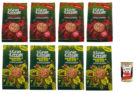 Gran Cereale Biscotti Test Pack, Biscuits with Coffee, Almond and Dark Chocolate, 8 x 280 g + Italian Gourmet Polpa 400 g