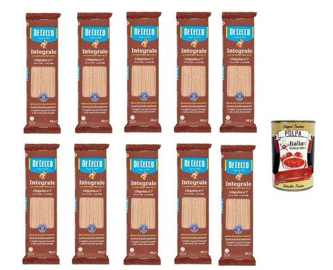 De Cecco Integrale Linguine N° 7, Pasta Integrale, Whole Grain Pasta, 10 x 500 g + Italian Gourmet Polpa 400 g