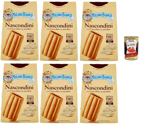 Mulino Bianco Biscotti Nascondini 6 x 330 g Italy Biscuits Cookies Cakes, Breakfast Biscuits, Biscuits with Chocolate for Biting + Italian Gourmet Polpa 400 g